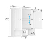 ChooChoo Bathroom Cabinet Wall Mounted 2-Door with 3 Open Shelves, Wooden Medicine Cabinets with Adjustable Shelf, Space Saver Storage Cabinets Over ChooChoo