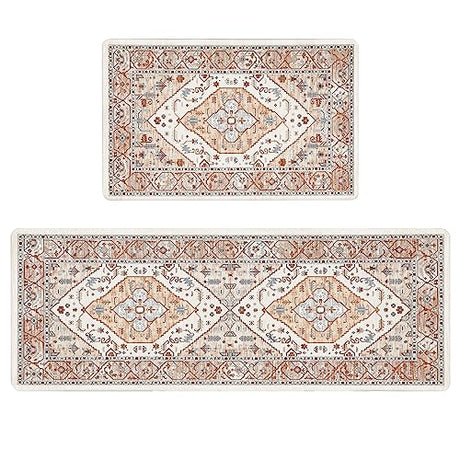 Pauwer Anti Fatigue Floor Mats - Cushioned Memory Foam 2 Piece Kitchen Rug Set, Non Slip Laundry & Sink Area Runner, Waterproof Comfort Standing Mat Pauwer