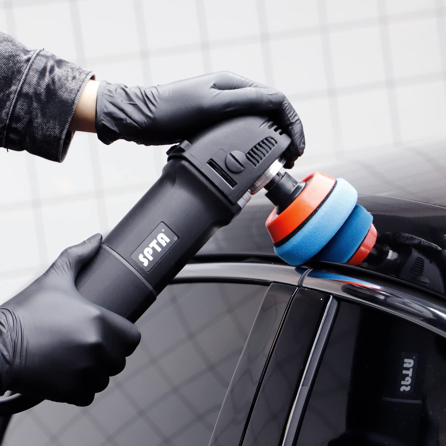 SPTA Mini Polishing Machine Buffer Rotary Polisher Auto Detailing Superpolish with 27Pcs Detail Polishing Pad Mix Size Kit Buffing Pad and SPTA