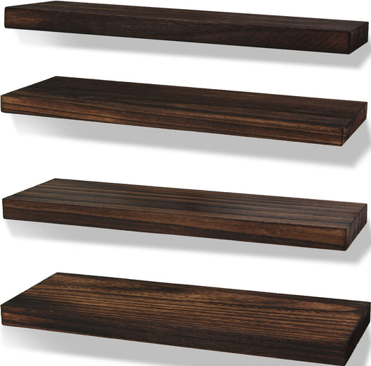 IKJZIZP Rustic Farmhouse Floating Shelves for Wall Decor Storage Wood Wooden Wall Shelves for Bedroom Bathroom Kitchen Living Room - Brown Set of 4 - WoodArtSupply