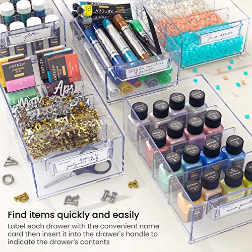 Arteza 9 Drawer Storage Cabinet, 16.1 x 9.3 x 9.8 inches, White, Plastic Drawers with Stoppers, Multi Compartment Organizer for Makeup and Art ARTEZA