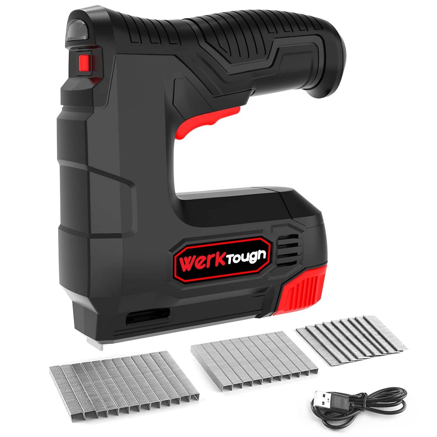 Powertough 4v Cordless Staple Gun/Brad Nailer 2 in 1 Free Staple USB Cable 2000pcs Free Staple and Brad Nails(T90:8mmx1000+6mmx500pcs, 18GA:10mmx500) - WoodArtSupply