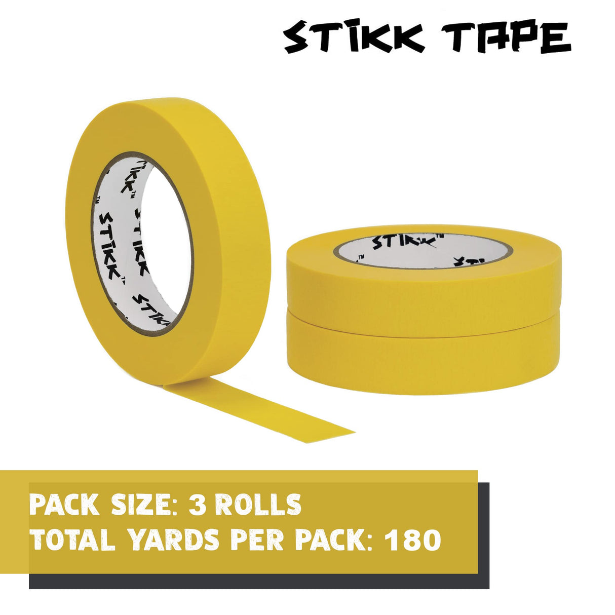STIKK Painters Tape - 3pk Yellow Painter Tape - 1 inch x 60 Yards - Paint Tape for Painting, Edges, Trim, Ceilings - Masking Tape for DIY Paint STIKK