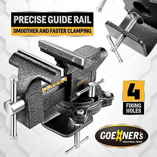 [Upgraded] Multi-Purpose Bench Vise 4-1/2", Table Vice For Workbench, Universal Clamping Vise With Heavy Duty Cast Iron, Multi-Jaw, Swivel Base, Easy GOEHNER's