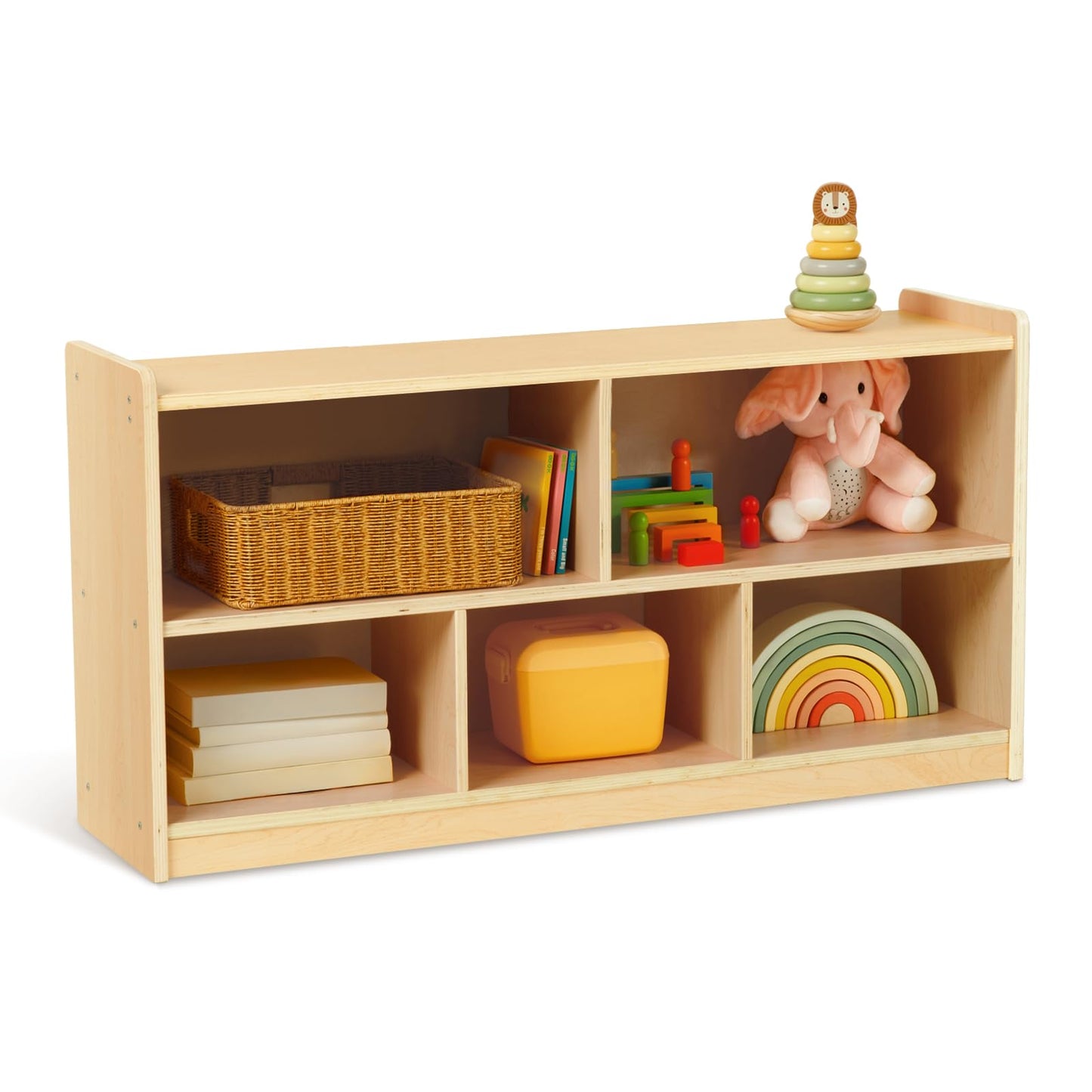 TOOKYLAND 5-Compartment Wooden Storage Cabinet, 2-Shelf Montessori Shelf Toy Organizers and Storage, Kids Classroom Organizer, Playroom, Daycare and