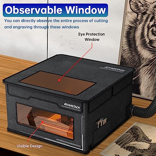 ATOMSTACK Enclosure for Laser Engraver with 2m Stretch Smoke Exhaust Pipe, Foldable Fireproof Protective Cover for Laser Engraving Machine, Isolating - WoodArtSupply