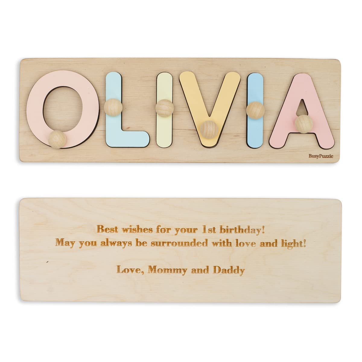 Custom Wooden Name Puzzle With Pegs, Montessori Toys for Child, Easter Baby Gift, Nursery Decor, Christmas Present for Baby, Personalized Present BUSY PUZZLE