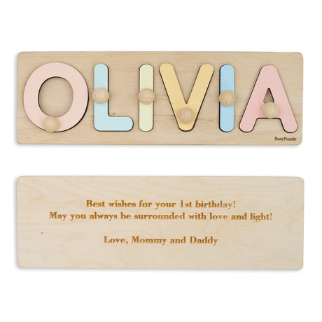 Custom Wooden Name Puzzle With Pegs, Montessori Toys for Child, Easter Baby Gift, Nursery Decor, Christmas Present for Baby, Personalized Present BUSY PUZZLE