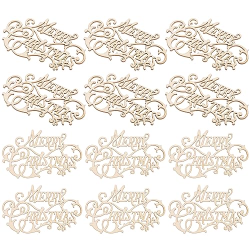 SEWACC Merry Christmas Wood Cutout: 20pcs Mini Wooden Slices Unfinished Letter Words Piece Blank Christmas Tree Hanging Ornament for Xmas DIY
