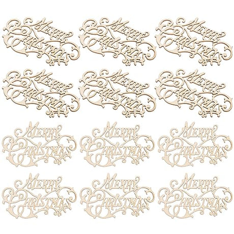 SEWACC Merry Christmas Wood Cutout: 20pcs Mini Wooden Slices Unfinished Letter Words Piece Blank Christmas Tree Hanging Ornament for Xmas DIY SEWACC