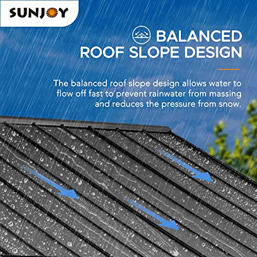 Sunjoy Wood Gazebo 11 x 13 ft. Outdoor Patio Premium Cedar Frame Gazebos with Matte Black Steel Gable Hardtop Roof for Garden, Backyard Shade, Black Sunjoy