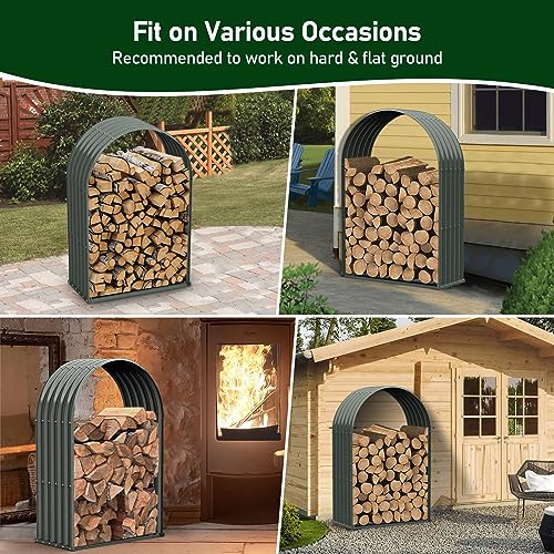 A ANLEOLIFE Galvanized Steel Firewood Storage Shed Outdoor Corrugated Metal Log Rack, Heavy Duty Log holder Lumber Storage Stand -Arch Gray A ANLEOLIFE