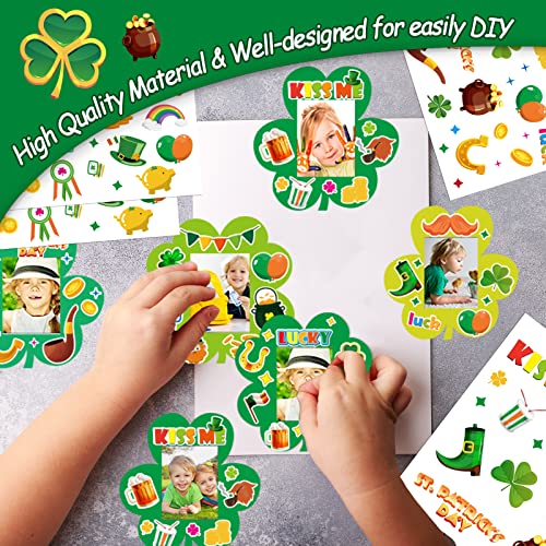 chiazllta 32 Packs St. Patrick's Day Picture Frame Craft Kits for Kids, Ireland DIY Shamrock Craft Holiday Art Favor Home Class Game Activities for