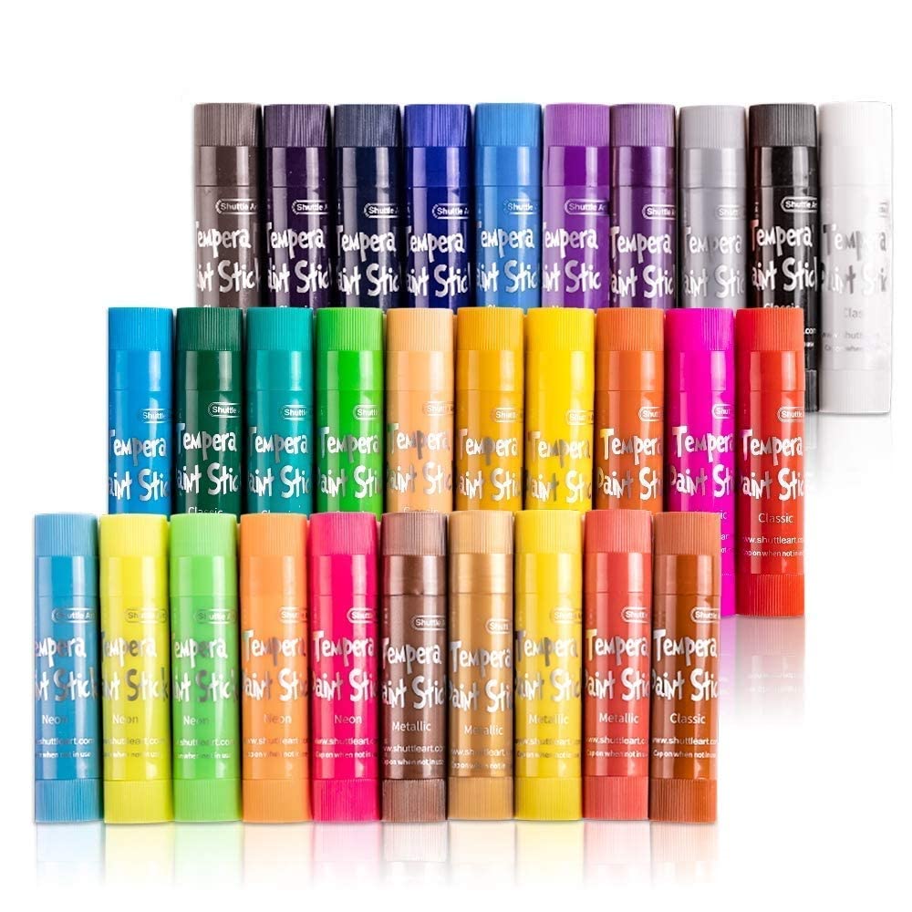Shuttle Art Tempera Paint Sticks Bundle, Set of 30 Colors Tempera Paint Sticks + 10 Colors Dot Markers Shuttle Art