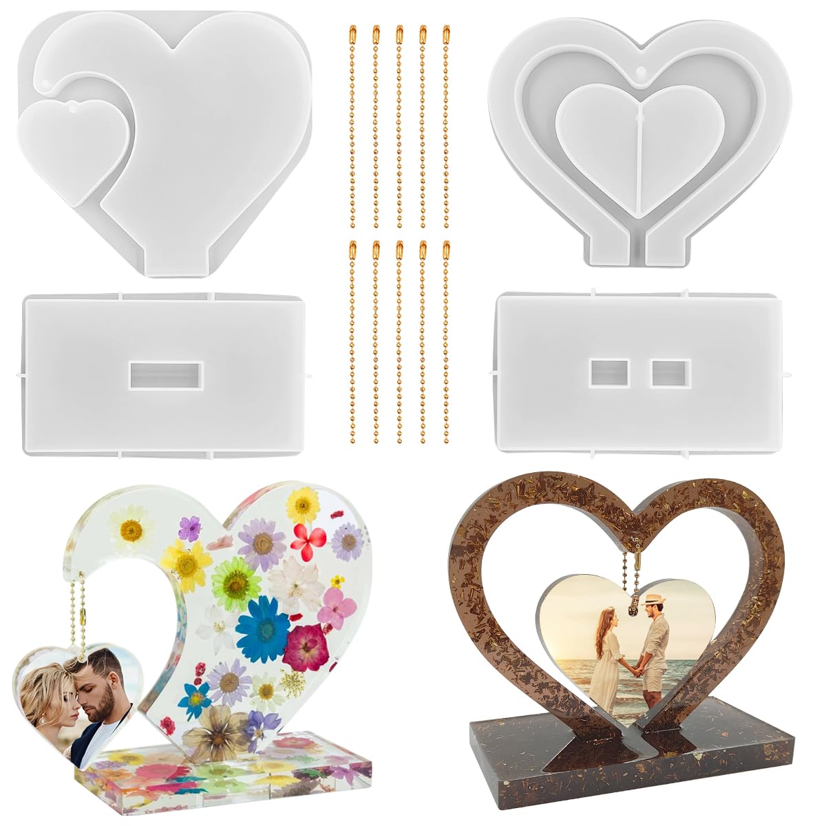 2 Set 3D Photo Frame Resin Molds, FineGood Heart Shape Silicone Molds for Resin, DIY Personalised Picture Frame Epoxy Resin Moulds Art Craft for - WoodArtSupply