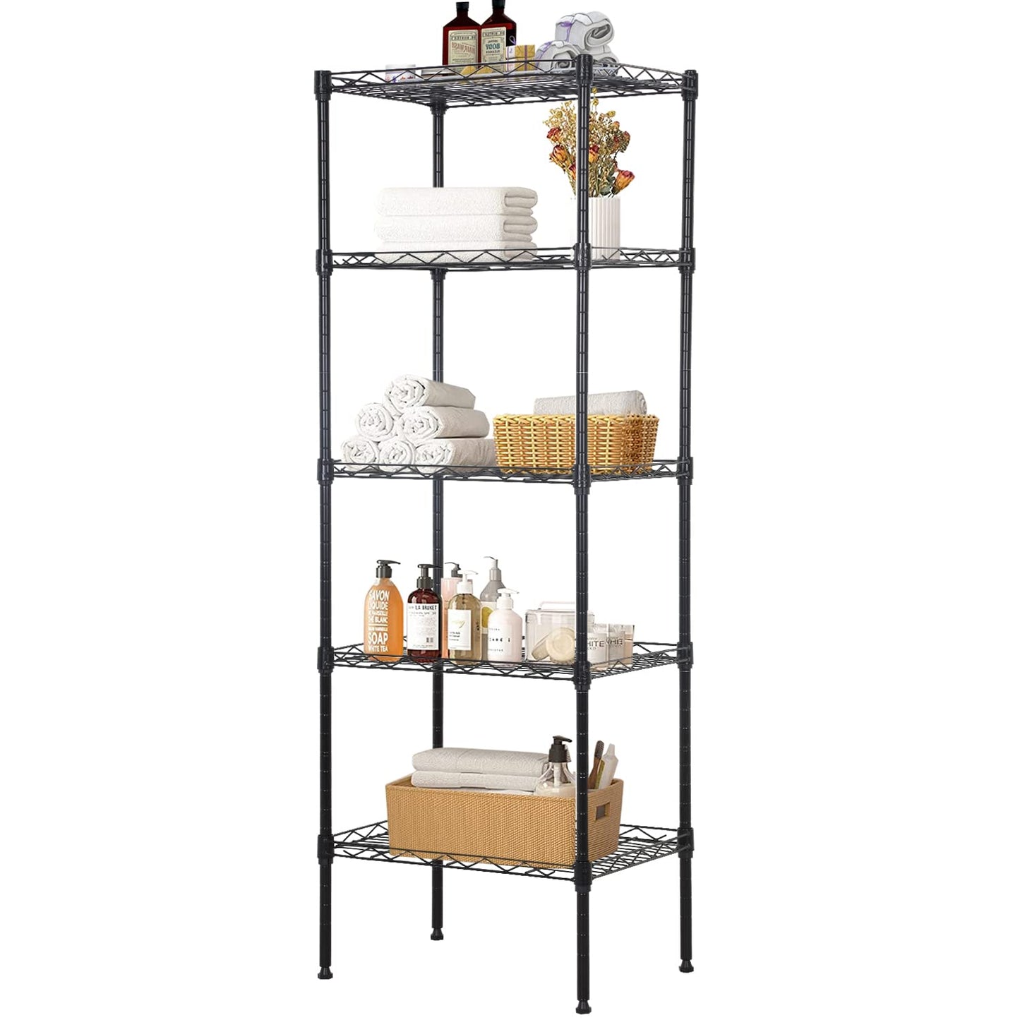 5 Wire Shelving Unit Adjustable Storage Shelf Metal Storage Rack with Leveling Feet for Closet Laundry Pantry Kitchen Garage 750 LBS Capacity 16.7" - WoodArtSupply