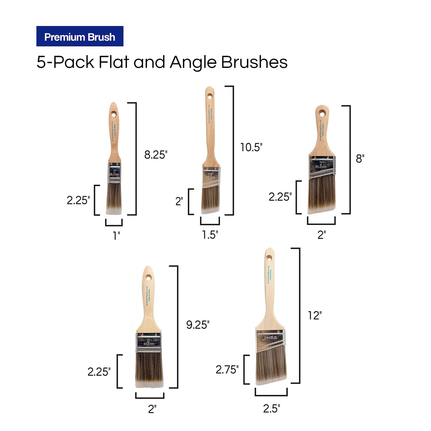 Pro Grade - Paint Brushes - 5 Ea - Paint Brush Set Pro Grade
