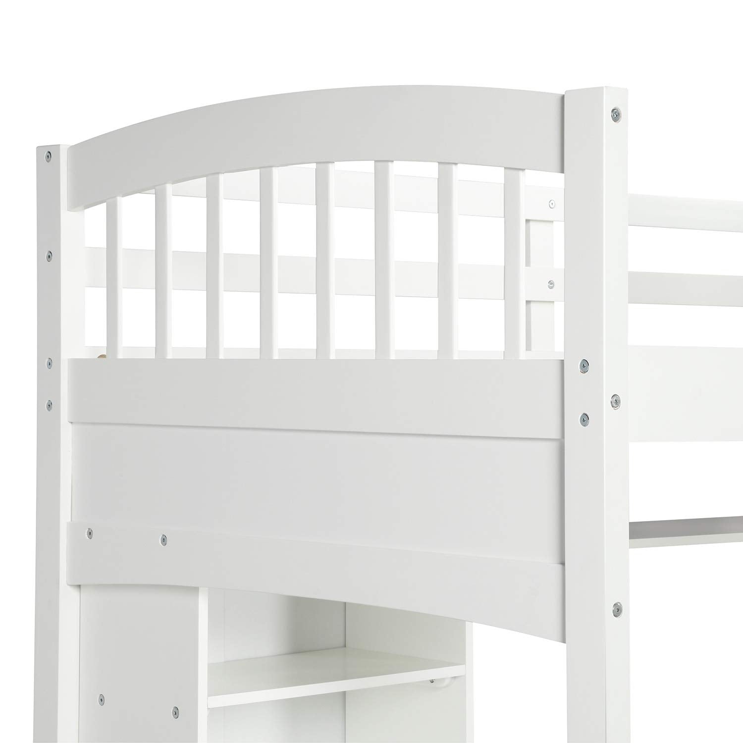 Merax Twin Loft Bed with Desk and Shelves - Solid Wood Frame in Gray - WoodArtSupply