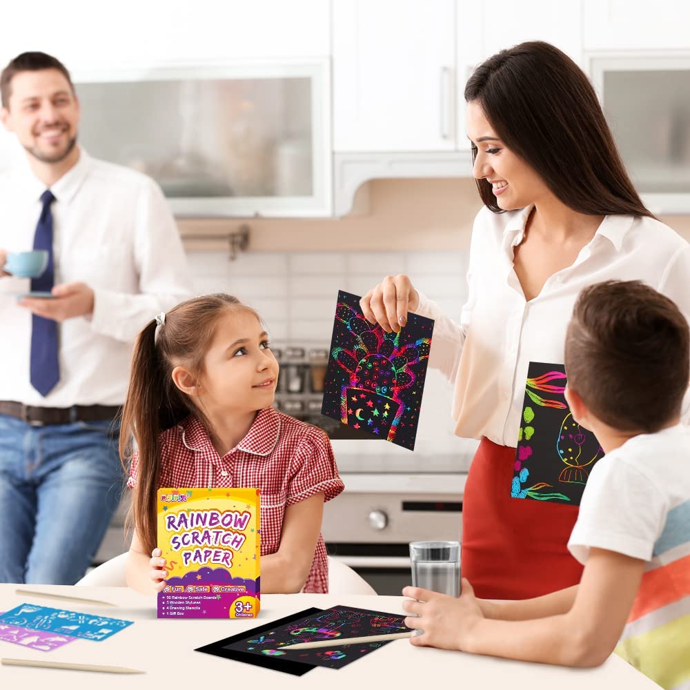 pigipigi Scratch Paper Art for Kids - 60 Pcs Magic Rainbow Scratch Paper Off Set Crafts Supplies Kits Pads Sheets Boards for Party Games Easter pigipigi