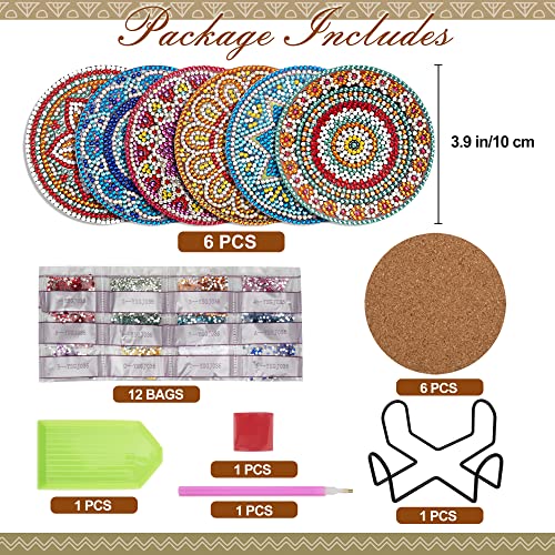 Temlum 6 Pcs Diamond Painting Coasters with Holder, Mandala Diamond Art Coasters Kits for Beginners, Adults, Kids Small Diamond Painting Kit Art Temlum
