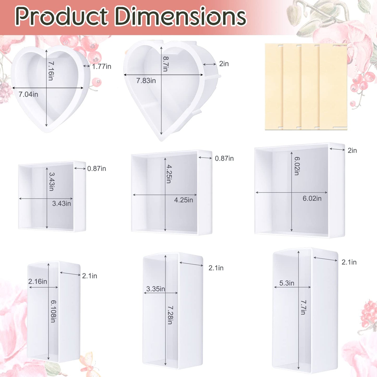 8 Pcs Large Silicone Molds for Resin Square Rectangle Heart Shaped Flower Preservation Kit for Resin Glossy Deep Epoxy Molds Silicone Deep Resin - WoodArtSupply