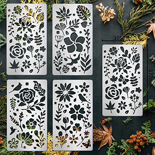 BENECREAT 4PCS 4x7 Inch Flower Grass Pattern Metal Stencils, Nature Theme  Butterfly Bird Stencil Template for Wood Carving, Drawings and Woodburning
