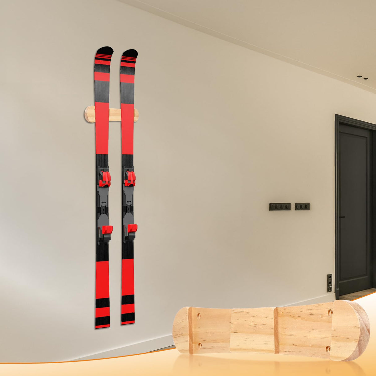 PEUTIER Minimalist Wood Ski Rack, Snowboard Wall Mount Rack Hanger Snowboard Display Rack Snowboard Storage Rack Ski Holder for Room Garage Ski Board PEUTIER