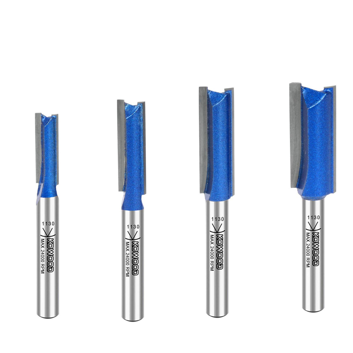 KOWOOD Plus Double Flute Straight Router Bit Set, 1/4 Inch Shank. Cutting Diameter in 1/4”, 5/16”, 3/8”, 1/2”. with Updated Kowood C3 Carbide. Great KOWOOD