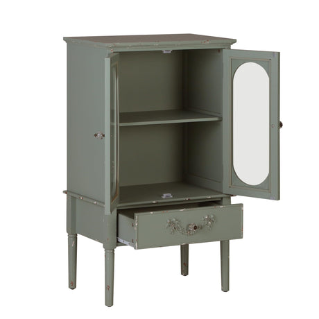MAISON ARTS 42" H Accent Cabinet with 2 Glass Doors, Distressed Storage Cabinet Farmhouse Kitchen Buffet Cabinet Entryway Living Room Cabinet MAISON ARTS