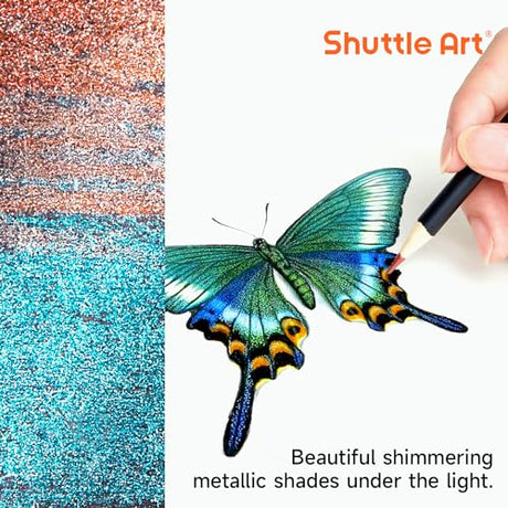 Shuttle Art 60 Metallic Colored Pencils, Colored Pencils for Adult Coloring, Soft Core Coloring Pencils in Gift Tin Box, Color Pencils for Kids Shuttle Art