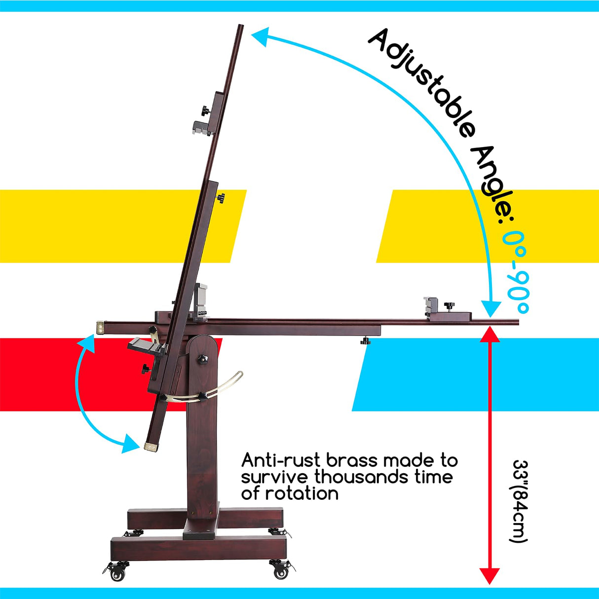 MEEDEN Extra Large Studio Easel, Professional Artist Easel, Heavy Duty Floor Easel, Tilts Flat Easily, Rosewood Finished, Holds Canvas Art up to 71” MEEDEN