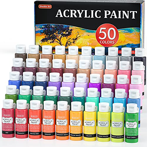 Shuttle Art Acrylic Paint, 50 Colors Acrylic Paint Set, 2oz/60ml Bottles, Rich Pigments, Water Proof, Premium Acrylic Paints for Artists, Beginners