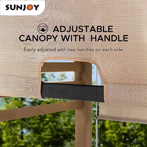 Sunjoy Cedar Pergola 10 x 11 ft. Wooden Hot Tub Pergola with Adjustable Canopy and Privacy Screen by SummerCove - WoodArtSupply