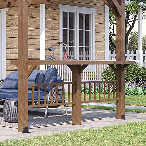 Outsunny 14' x 10' Outdoor Pergola, Wooden Grill Gazebo with Bar Counters and Seating Benches, for Garden, Patio, Backyard, Deck - Brown Outsunny