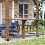 Outsunny 14' x 10' Outdoor Pergola, Wooden Grill Gazebo with Bar Counters and Seating Benches, for Garden, Patio, Backyard, Deck - Brown Outsunny