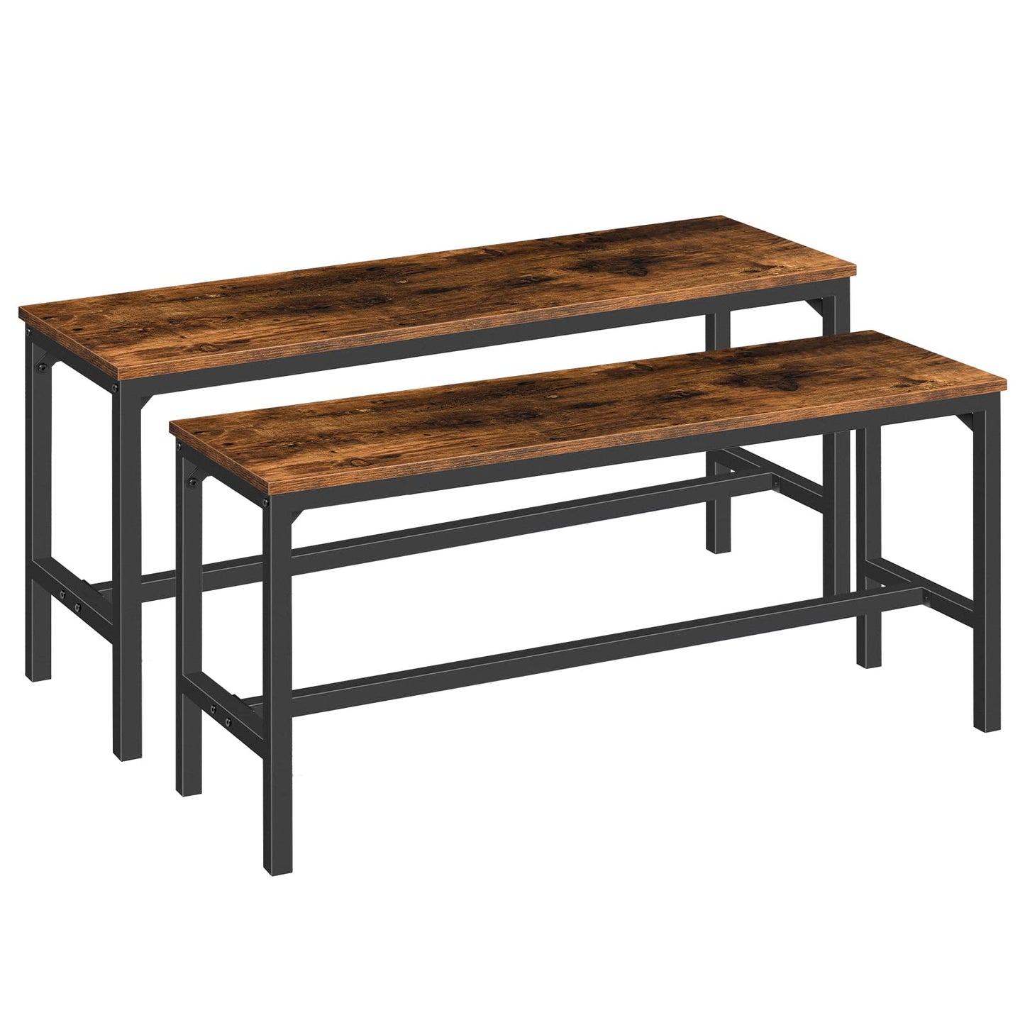 HOOBRO Dining Benches, Pair of 2 Kitchen Benches, Industrial Table Benches, Wooden Indoor Benches, Durable and Stable, for Dining Room, Kitchen,
