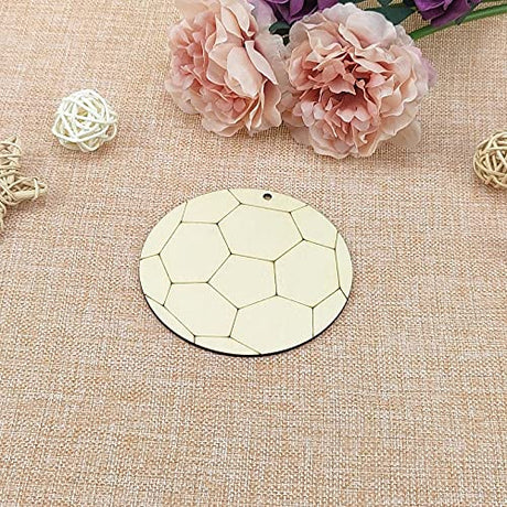 20pcs Soccer Shape Cutout Unfinished Wood Crafts DIY Hanging Gift Tags Ornaments with Ropes for Home School Soccer Sport Party Decoration, 3.94 in JANOU