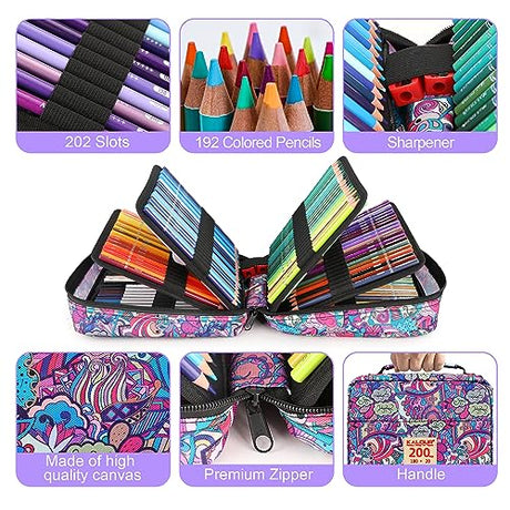 KALOUR 200PCS Colored Pencils Set for Adult Coloring Books with Tutorial & Color Chart, 180 Artists Colored Pencils,12 Watercolor Pencils,Art KALOUR PDAS