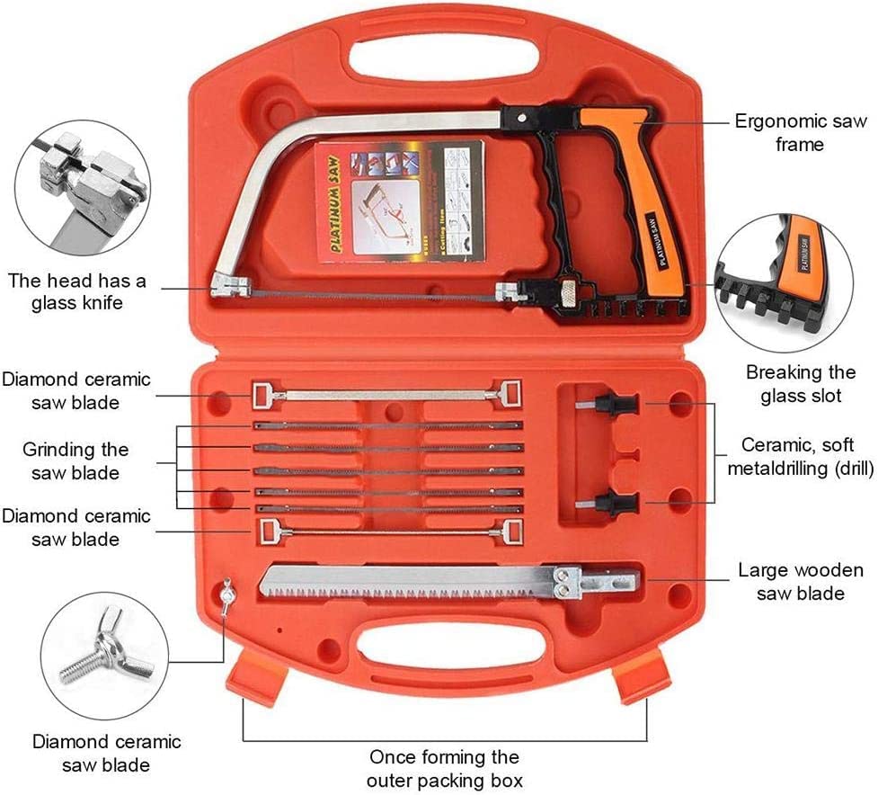 14 In 1 Multi Purpose Diy Bow Saw, Universal Hand Saw Kit Toolbox Of Multi Blades Set Work As Hack Saw, Coping Saw, Bow Saw, Wood Saw, Steel Saw Autimatic