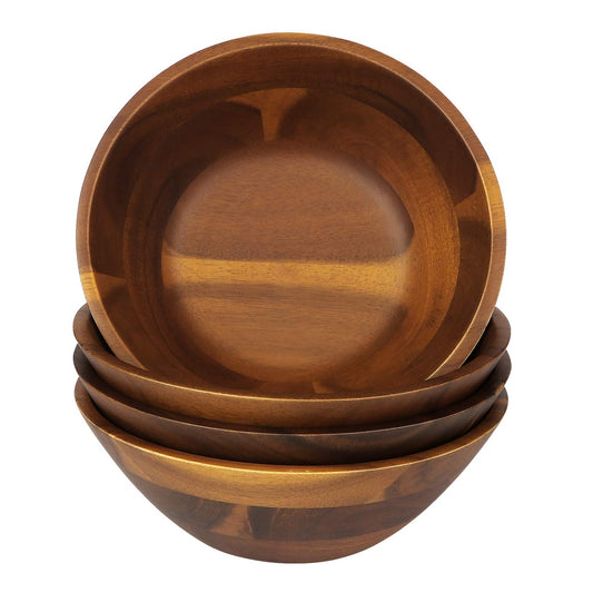 AIDEA Acacia Wooden Serving Bowls, 7 Inch Set of 4 for Salad, Soup, Noodle and More - WoodArtSupply