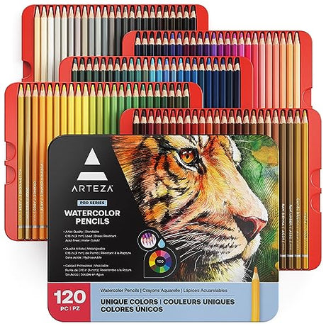 ARTEZA Watercolor Colored Pencils for Adult Coloring, Set of 120 Colored Pencils, Art Drawing Pencils in Bright Assorted Shades, Art Supplies for ARTEZA