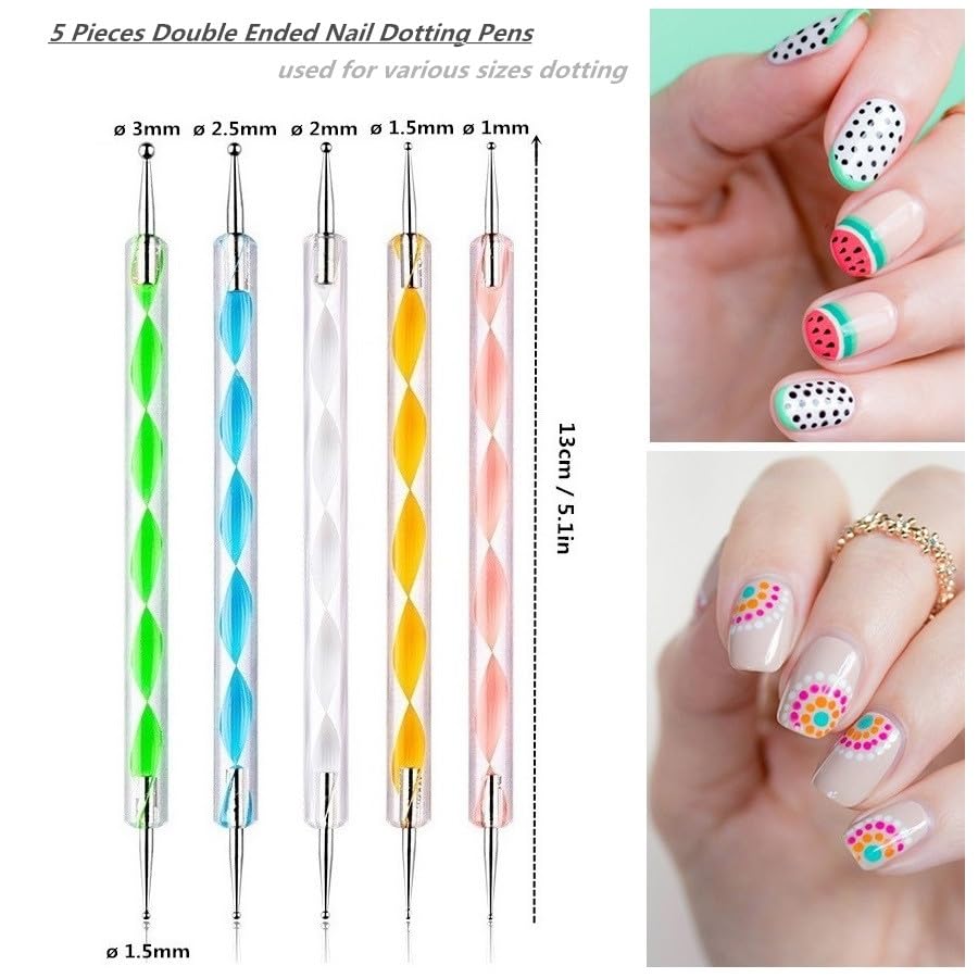 KLDKUST 5PCS Dotting Pens and 3PCS Nail Painting Brushes, Double Ended Nail Brushes and Dotting Tool Kit, Nail Art Design Tools KLDKUST