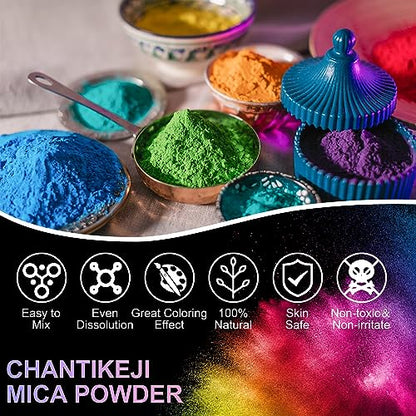 CHANGTIKEJI Mica Powder，63 Colors - 10g/Bottle of Natural Pigment Powder for Epoxy Resin，Lip Gloss，Eye Shadow,Car Paint, Dye,Soap Making,Nail - WoodArtSupply