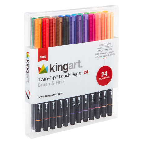 KINGART PRO Dual Twin-Tip Brush Pens, Set of 24 Unique & Vivid Colors, Watercolor Markers with Flexible Nylon Brush Tips, Professional Watercolor KINGART