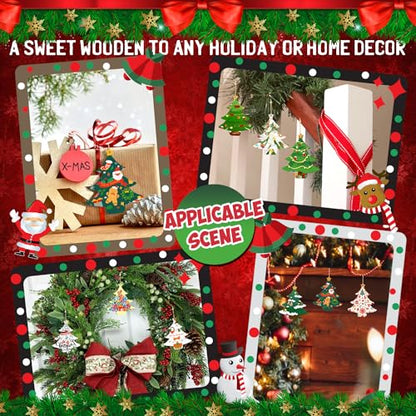 Wooden Christmas Tree Ornaments to Paint Christmas Thanksgiving Decoration Cutouts Unfinished 24PCS 3.5 x 3 inches, DIY Blank Unfinished Christmas