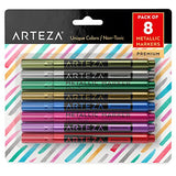 ARTEZA Wine Glass Markers, Set of 8 Metallic Pens, Quick-Drying Erasable Markers for Wine Glasses, Glass Boards and Other Surfaces, For Decorating, ARTEZA