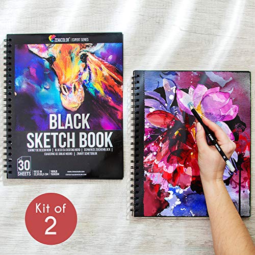 Black Sketchbook (Pack of 2, 60 Sheets) 9X12” - Heavyweight Paper 150GSM / 100 lbs, Perfect for Graphite & Colored Pencils, Charcoal, Chalk, Pack of - WoodArtSupply