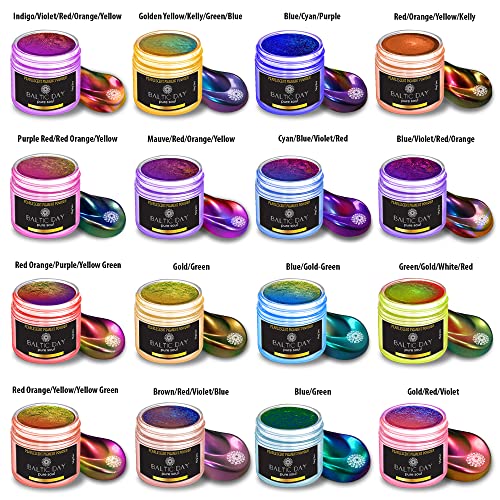 BALTIC DAY - Chameleon Mica Powder, 16 Jars of Color Shift Mica Powder Set - Epoxy Resin Color Pigment Powder - Chameleon Powder - Holographic Mica BALTIC DAY