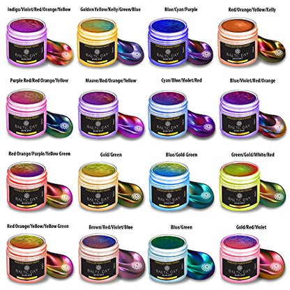 BALTIC DAY - Chameleon Mica Powder, 16 Jars of Color Shift Mica Powder Set - Epoxy Resin Color Pigment Powder - Chameleon Powder - Holographic Mica - WoodArtSupply