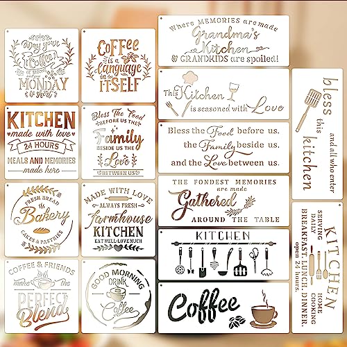 Farmhouse Kitchen Stencils Reusable Stencil for Painting on Wood, Large Wood Burning Stencils Craft Templates for Coffee Bakery Sign Dining Room eageus